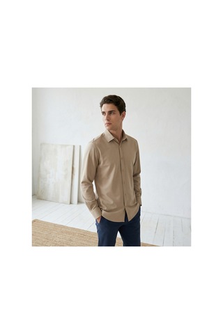 Yusaytr Slim Fit Uzun Kollu Pamuklu Gizli Düğme Yakalı Oxford Gömlek Açık Kahve Açık Kahve