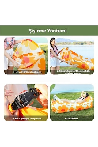 Novahub Desenli Şişme Koltuk, Baş Destekli Hava Yatağı, Kamp İçin Taşınabilir Gri Küçük Boy Gri