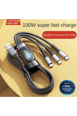 100w Çok Hızlı Kopmaz Spiral 3 Başlıklı Çok Hızlı Şarj Kablosu Telefon Tablet Uyumlu Carplay