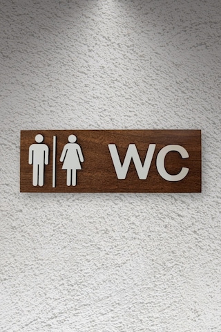 Dekoratif Ahşap 2d Kabartma Figürlü Wc Tabelası - Ceviz