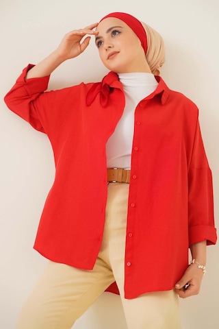 Bigdart 103901 Oversize Basic Tesettür Gömlek - Kırmızı 001