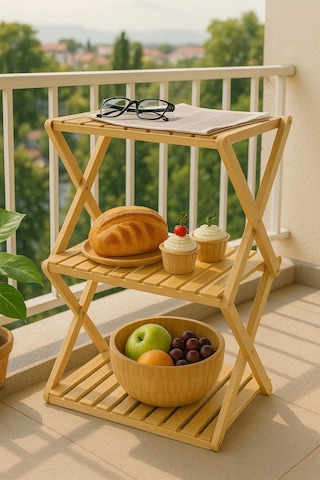 Doğal Bambu Katlanabilir 3 Katlı Raf Çok Amaçlı Mutfak, Banyo Ve Dekoratif Organizer Br-6715 Kahverengi