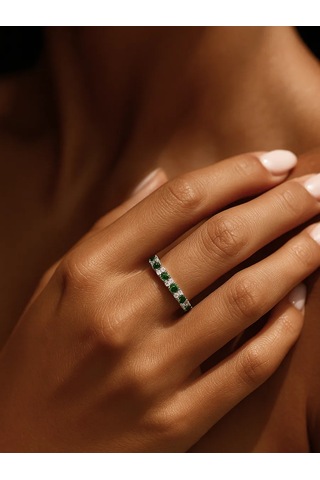 Lapshov 925 Ayar Gümüş Zümrütlü Ring Yol Yüzü 11221095 Yeşil