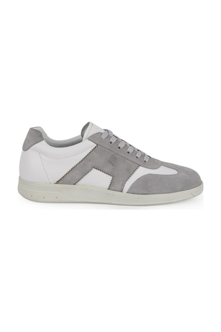 Erkek Sneaker Ayakkabı Hakiki Deri Süet Kombinli Bağcıklı Düz Kauçuk Taban Casual Retro Lbr H1033 Kemik-mavi