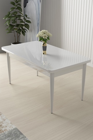Canisa Concept Nil Serisi 70x110 Sabit Mutfak Masası Takımı Beyaz Masa 2 Füme Sandalye Füme Sandalyeler Beyaz Masa