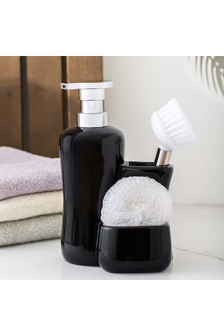 Porsima 268669 Sıvı Sabunluk Fırçalı Süngerlikli Sabunluk Siyah