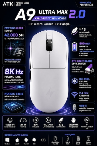 Atk Dragonfly A9 Ultra Max 2.0 Kablosuz Wireless Oyuncu Mouse