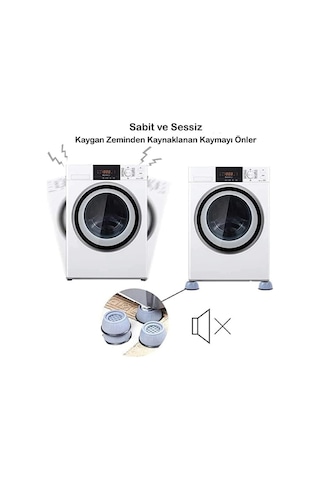 Gürültü Engelleyici Ve Kaymaz Titreşim Önleyici Kauçuk Ayak Petleri Çamaşır Makinesi Stoper 4'lü Set Gri