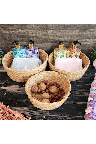 Nergis Hasır 3 Lü Sepet Saklama Kutusu Sepet Takımı Naturel