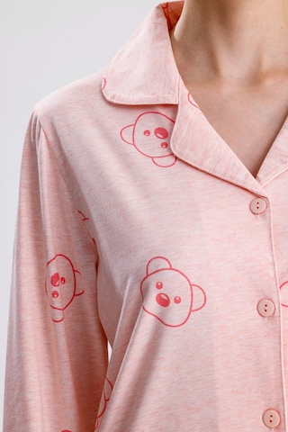 Yeni İnci Ayıcık Desen Pamuk Kadın Pijama Takım Pembe