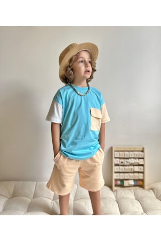 Jolly Kids Erkek Çocuk Blok Renkli Cepli Şortlu Takım Mint Yeşili