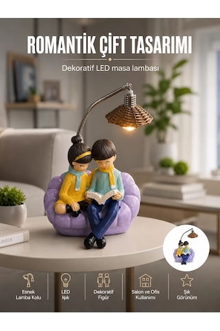 Romantik Çift Figürlü Okuyan Çift Masa Lambası Dekoratif Led Aydınlatma Çr