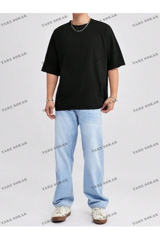 Startmore Düz Erkek 3 Baskısız Baskılı Oversize Kalıp Unisex T-shirt Siyah