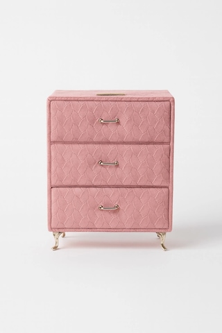 Dekoratif 3 Çekmeceli Kadife Takı Bijuteri Mücevher Kutusu Organizer Düzenleyici Pembe