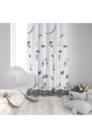 Uzay Gemisi - Gemici Gemi - Balonlu - Elisa Prenses Desenli Renkli Çocuk Odası Fon Perde Çok Renkli