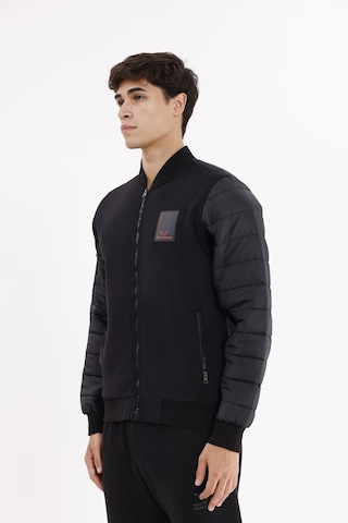 Rowinger Kapitone Ön Panel Detaylı Polo Yakalı Cepli Rahat Kalıp Uzun Kollu Sweatshirt Black