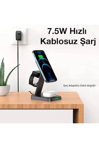 Ally W68 15w 3in1 Manyetik Ve Katlanabilir Portatif Masaüstü Kablosuz Şarj Standı- 5775 Standart