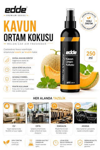 Edde Kavun Kokulu Ferah Kalıcı Araba Araç Oto Kokusu Araç Içi Kokuları 250 Ml Oto Parfümü Oto Detailing