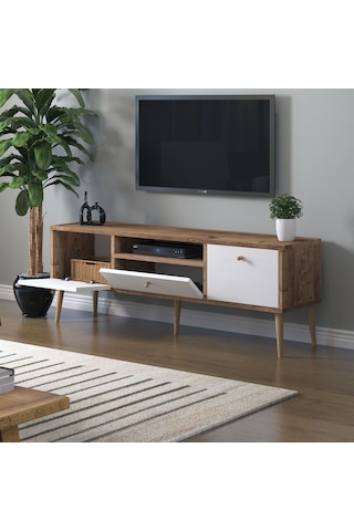 Mbes Mobilya Beyza Ahşap Ayaklı 140 Cm Atlantik  Beyaz Tv Sehbası