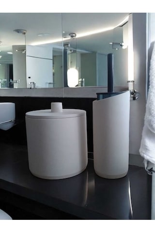 Kırık Beyaz Beton Çöp Kovası Ve Tuvalet Fırçalık, Dekorasyon,aksesuar Beyaz