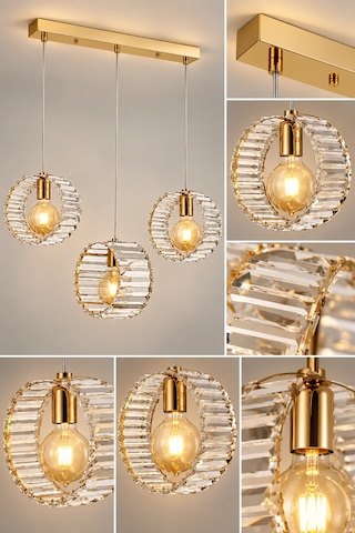 Modern Premium Gold Camlı Led 3 X E27 Duy Sarkıt Salon Mutfak Yemek Odası Avizesi 60w