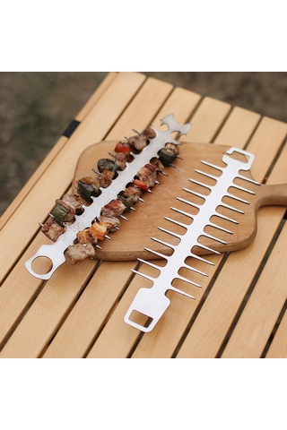 Youmex Paslanmaz Çelik Balık Kılçığı Şekilli Mangal Çatalı - Kamp Ve Piknik İçin Pratik Bbq Aksesuarı Gümüş - Mor