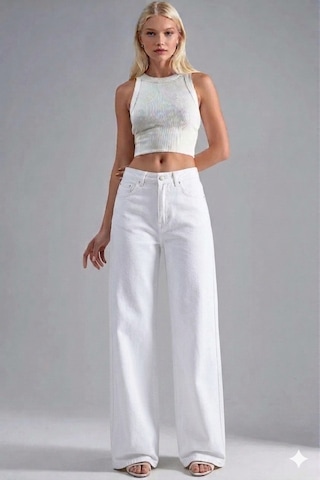 Layal My Beauty Melody Kadın Jeans Wide Leg Rahat Yüksek Bel Salaş Bol Paça Jean Palazzo Denim Kot Pantolon Beyaz