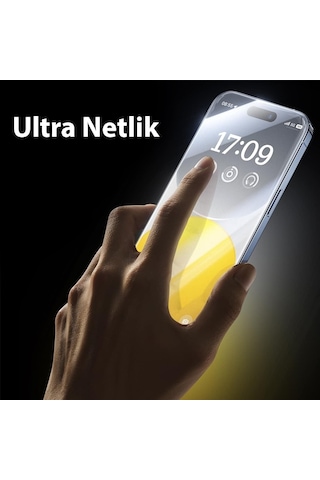 Baseus Crystalline Apple iPhone 15 Pro Uyumlu İçin Parlama Önleyici Tempered