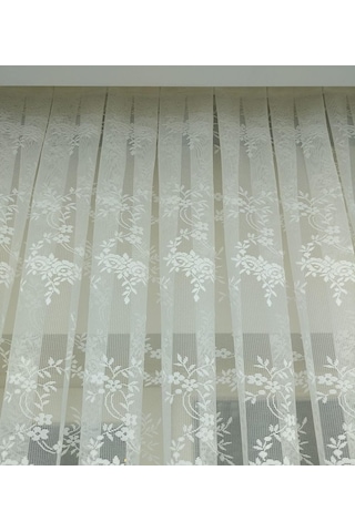 Çiçek Desenli Fransız Dantel Tül Perde, 200x260, Sık Pile, 1/3 Çok Renkli