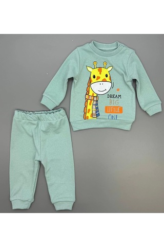 Kız Bebek Zürafa Baskılı Çıt Çıtlı Alt Üst İkili Gündelik Takım 6-18 Ay Yeşil