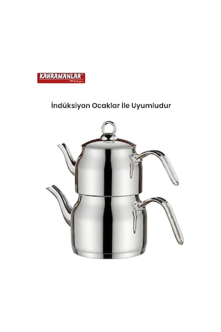 Lina Orta Boy 4 Parça Çelik Çaydanlık Takımı Beyaz
