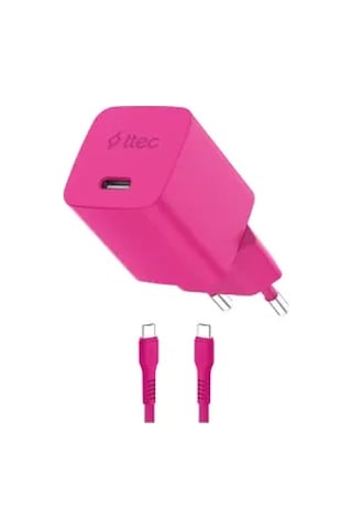 Ttec Smartcharger Gan 45W Avs PD Seyahat Hızlı Şarj Aleti + USB-C - USB-C 3A 120 CM Kablo Neon Pembe