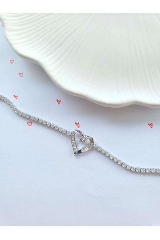 Çelik Silver Kalpli Su Yolu Bileklik Sevgililer Günü Hediyesi Gümüş