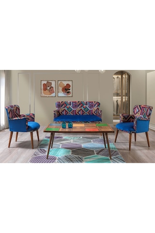 Bienvelle Mavi 2+1+1+Sehpalı Çay Seti (Balkon, Salon, Ofis, Cafe)