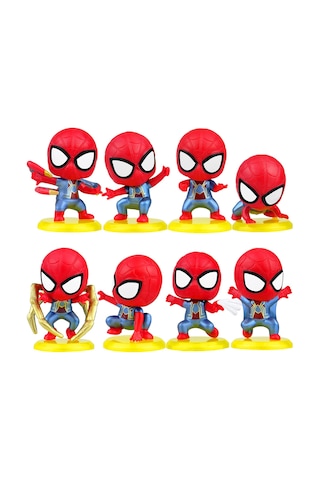Spiderman - Örümcek Adam 8 Li Tam Set Oyuncak Figür Pasta Süsü Spider-Man
