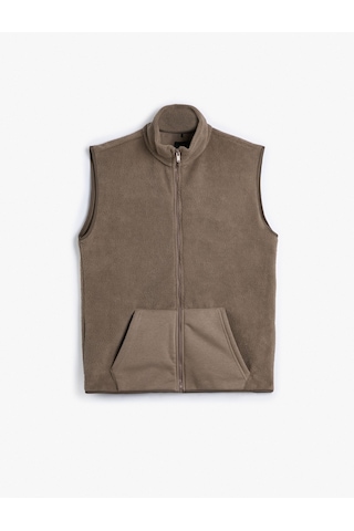 Koton Peluş Yelek Fermuarlı Kanguru Cep Detaylı Dik Yaka Kahverengi 4Wam30007Mk 4Wam30007Mk532