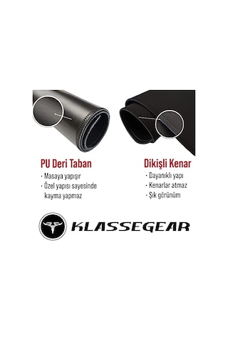 Klasse Classic Mouse Pad, Dikişli Kenar, Kaymaz Taban, Büyük Boy Pürüzsüz Yüzey, Baskısız Ofis Tipi Masa Koruyucu, Ergonomik Mouse Ped 90x40 Cm - Xx Large, Siyah