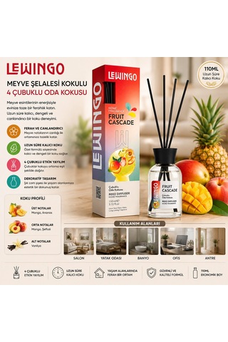 Fruit Cascade Bambu Çubuklu Oda Kokusu 110 Ml Enerjik Koku Ev Parfümü Kokulu Çubuk Çok Renkli