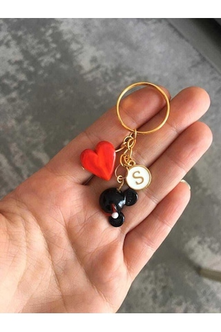 Murano Minnie Kırmızı Kalp Kişiye Özel Harfli Tasarım Anahtarlık