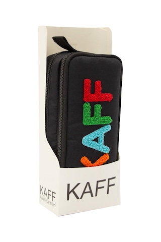 01108 Siyah Su Geçirmez Bondit Kumaş Peluş Baskılı Çift Gözlü Kalemlik Kalem Kutusu