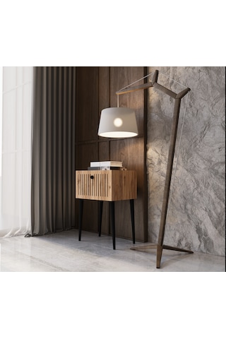 Enwood Canopus Mdf Safir Meşe Ahşap Ayaklı Tek Kapaklı Komodin