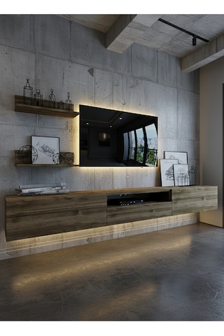 Resital Ledli Duvara Monte Tv Sehpası - Ceviz - W6019-2 Ceviz