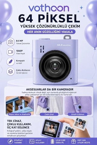 Mini Dijital Kamera 64mp 16x Digital Zoom Retro Vintage 1.4 Ekranlı Video Kamera Taşınabilir Tasarım Mavi
