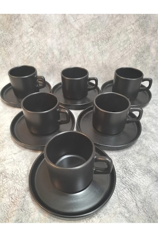 Keramika 8 Cm Stackable Çay Fincanı Mat Siyah 6 Kişilik Mat Siyah
