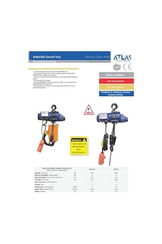 Atlas Atec01 1 Ton Kapasite Elektrikli Zincirli Vinç