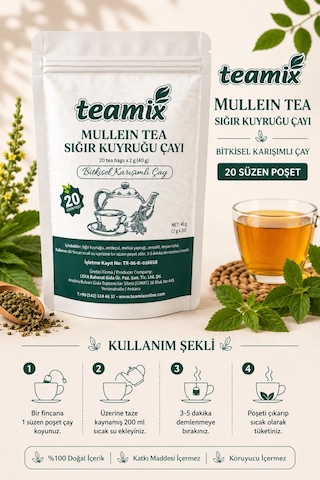 Mullein Tea Sığır Kuyruğu Bitkisel Karışımlı 20 Süzen Poşet Doypack Ambalaj