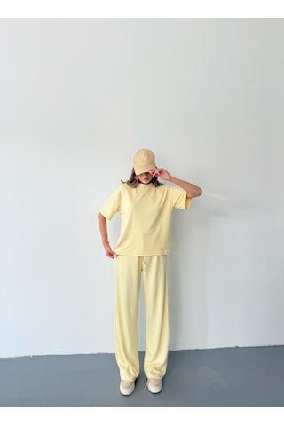 Kadın Modal Kısa Kolu Soft Touch Spor Takım Sarı