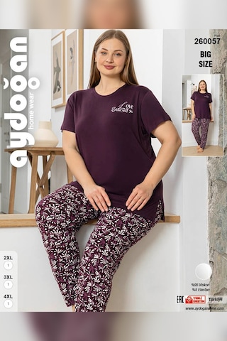 Aydoğan Kadın İnci Büyük Beden Kısa Kol Mürdüm Pijama Takım 0057 Mürdüm