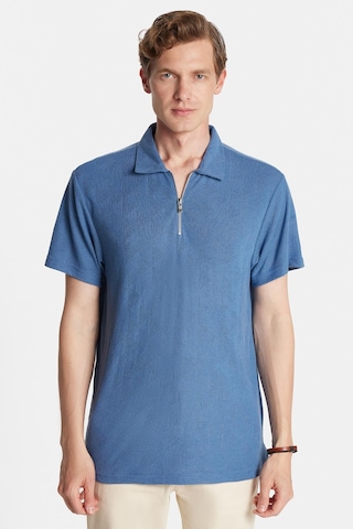 Tudors Erkek Slim Fit Dar Kesim Viskon Fermuarlı Polo Yaka Mavi Tişört-34355 Mavi