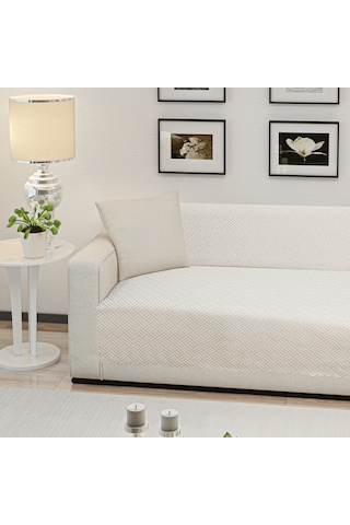 Kaymaz Tabanlı Koltuk Örtüsü 175x215 Cm Altı Polarlı, Örme Kumaş, Çekyat Ve Kanepe Uyumlu Krem